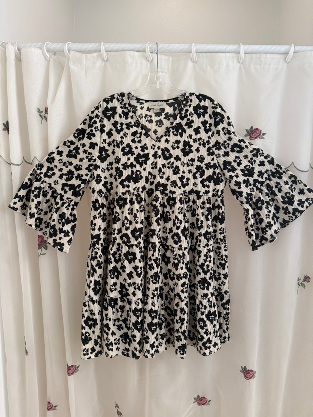 Charlie Paige Black and White Floral Tiered Dress